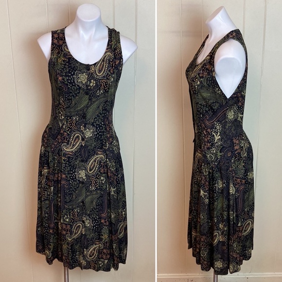 Vintage Dresses & Skirts - Vintage 90s Paisley Fit & Flare Grunge Dress Small Festival Rockabilly Teacher